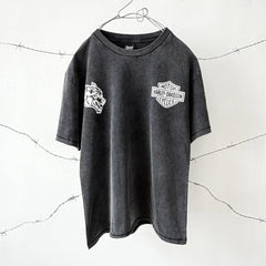 Unisex Vintage T Shirts Darc SSDD NFGU x Harley-Davidson Collaboration (Limited Edition): Heavyweight, distressed, and washed-effect tee featuring a Wolf Head graphic. Designed with a boxy, cropped, and wide-neck silhouette¡ªembodying a gritty, grun
