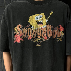 Unisex Vintage T Shirts CSF SpongeBob ¨C American vintage style, West Coast hip-hop fit, white ink direct-to-garment (DTG) print.