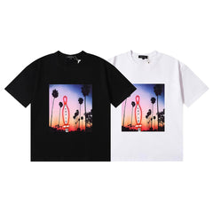 Purple T Shirts Bowling Coconut Tree Print Cotton Casual Short Sleeve Men and Women
