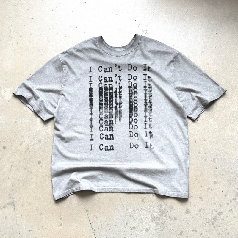 Unisex Vintage T Shirts SAINT MICHAEL x CHO Omnipotent Limited Edition ¨C High-Street Short-Sleeve Tee featuring Direct-to-Garment (DTG) white ink printing, heavy-duty distressed wash finish, and a unique cement-grey colorway.