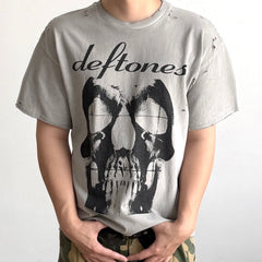 Unisex Vintage T Shirts CHOOOSELF 26SS Rose Skull Limited Edition ¨C A tribute to the band Deftones. Heavyweight, washed, distressed, and destructed street-style T-shirt featuring a boxy, cropped punk aesthetic.