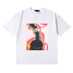 Purple T Shirts Thermal Printing Cotton Casual Short Sleeves Men and Women