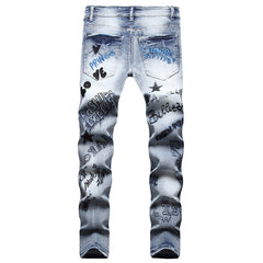 Mens Fashion Jeans Embroidered street graffiti 7118#