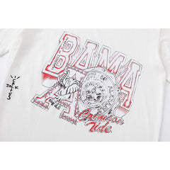 Travis Scott T Shirts x Mitchell x Ness SS24 UNIVERSITY OF ALABAMA LOGO printed lettering short sleeves