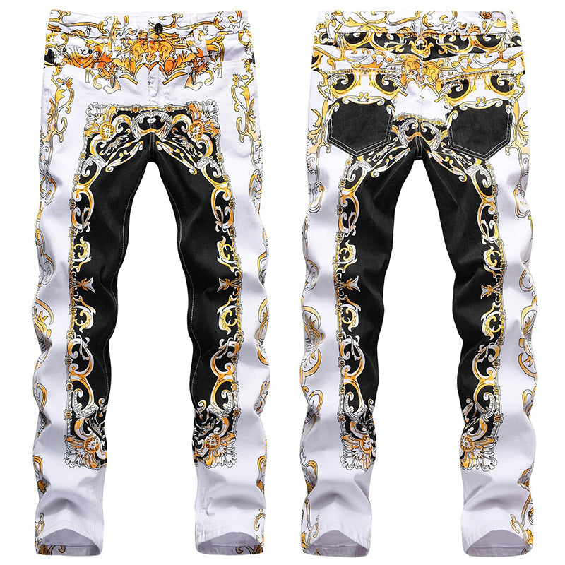 Mens Fashion Jeans Flame Print 584#
