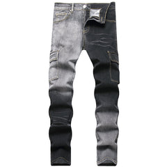 Mens Fashion Jeans Black and gray color blocking 5706#