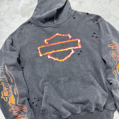 Unisex Vintage Hoodie Harley-Davidson West Coast Flames & Cross Limited Edition Distressed Hoodie ¡ª featuring multi-area handcrafted distressing and heavy-duty enzyme-washed, faded finish.